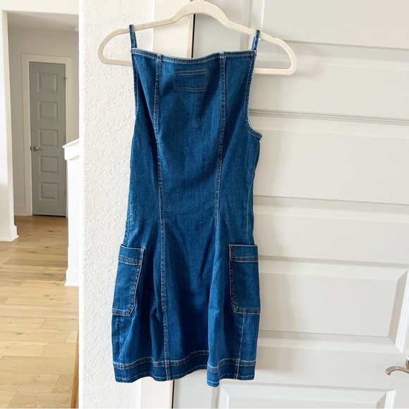 NWT Anthropologie Maeve High Square-Neck Button-Front Denim Mini Dress - Picture 3 of 4